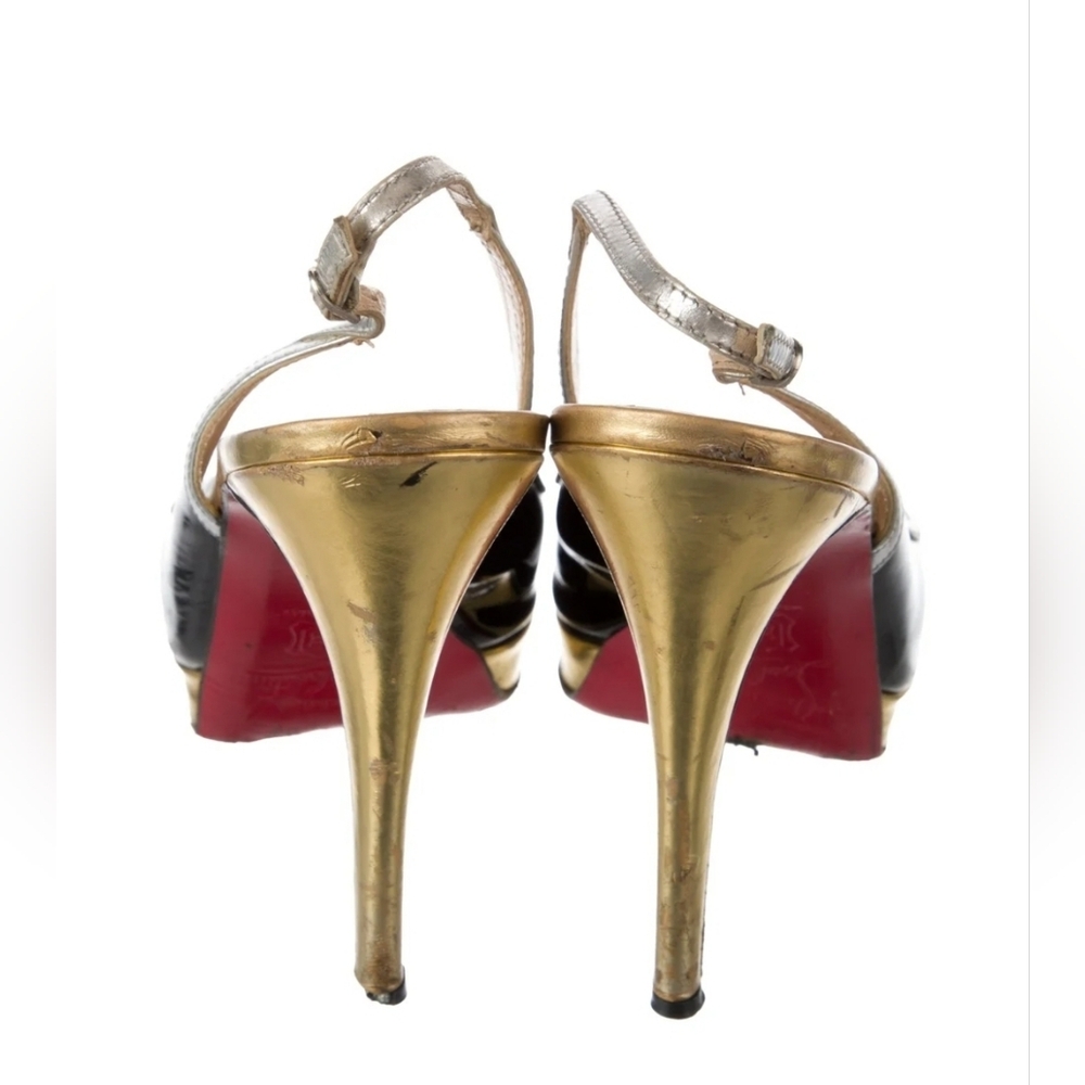 Christian Louboutin Patent Leather Colorblock Pattern Slingback Pumps 8.5 - Picture 5 of 7